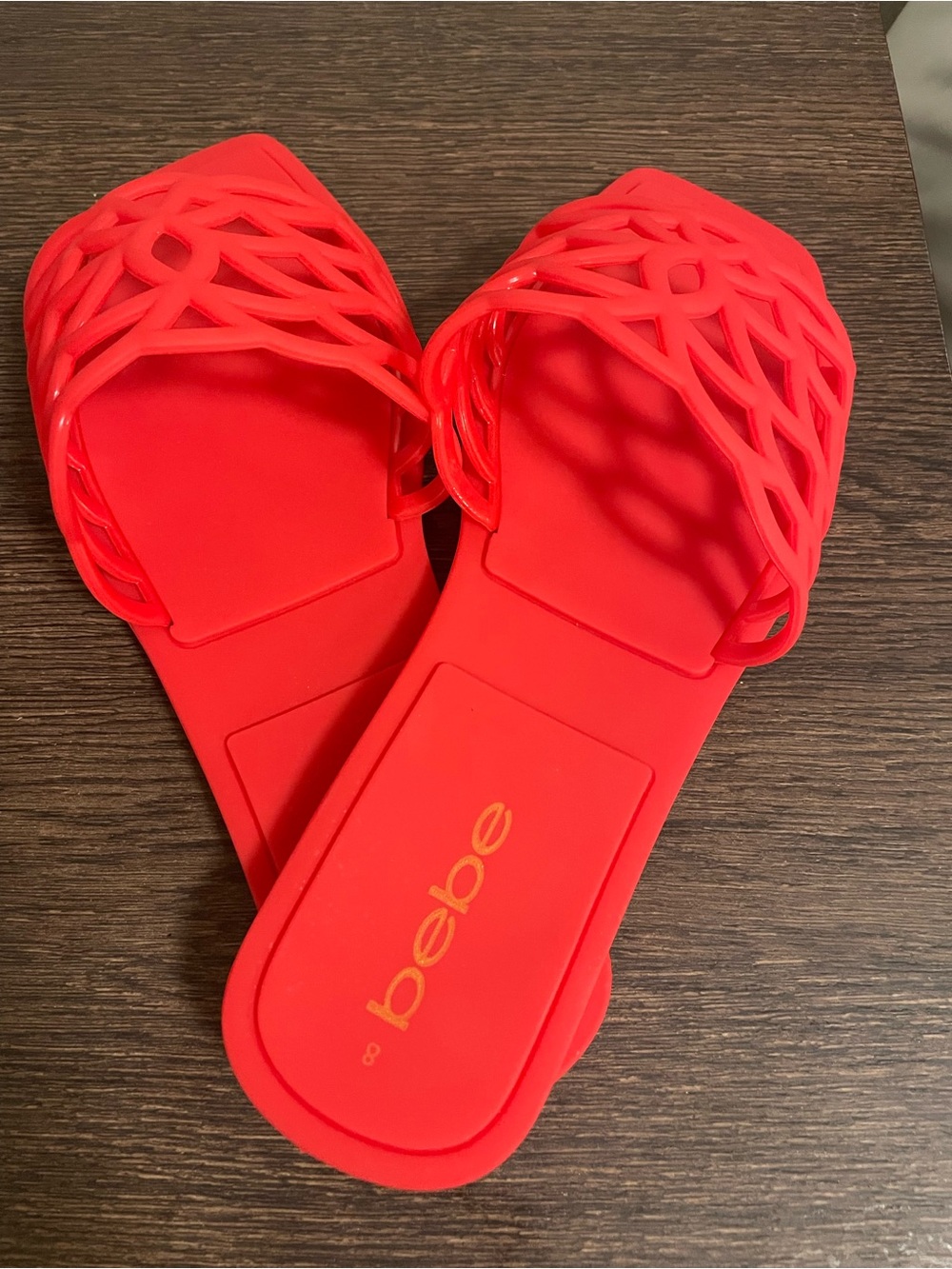 bebe Bright Red Woven Slide Sandals